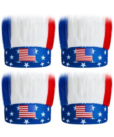 XunYee 4 Pcs Red White and Blue Patriotic Headband 4th of July American Flag Headband Colorful Crazy Hairy Headband Accessories Wig for Independence Day