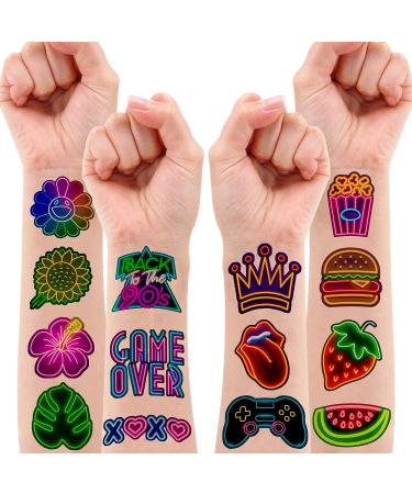 Neon Temporary Tattoos 96 PCS - Cute Birthday Party Decorations & Favors for Kids | 8 Sheets Tattoo Stickers - Perfect for Children's School Gifts & Rewards - Buy Online on GoSupps.com