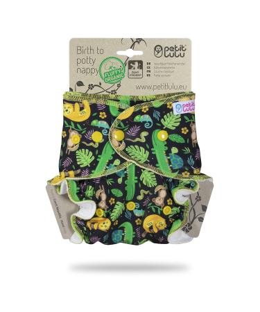 Petit Lulu One Size Panty Nappy (5-16 kg) Press Studs | Fluffy Organic | Bamboo Natural Reusable Cloth Nappies | Without Polyester (Rainforest Night)