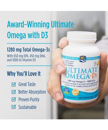Nordic Naturals Ultimate Omega-D3 Lemon 1000 mg - 120 Soft Gels - Premium Fish Oil & Vitamin D - Buy Online on GoSupps.com