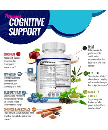 Toplux Brain Supplement Nootropic Brain Pills Vitamin with DMAE Bacopa Monnieri L-Gutamine for Men Women 60 Capsules Nutrition One - Buy Online on GoSupps.com