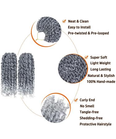 Dorsanee Pre-twisted Passion Twist Hair 10 Inch 8 packs for Women - Gray Synthetic Curly Crochet Extensions - Pre-looped Crochet Braids - Short Passion Twists - 1B/Gray - Buy Online on GoSupps.com