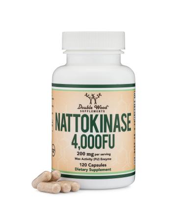 Nattokinase Supplement 4,000 FU Servings 120 Capsules (Derived from Japanese Natto) Systemic Enzymes for Cardiovascular and Circulatory Support by Double Wood