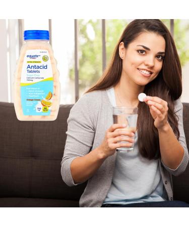 Equate Extra Strength Sugar-Free Antacid Chewable Tablets Orange Cream 750 mg 90 Count + Me Gusta Sticker - Buy Online on GoSupps.com