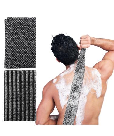 Back scrubber 2 pieces peeling scrubber sponge back brush for the shower of double -sided back peeling washcloth body peeling bathing device for men and women (black)