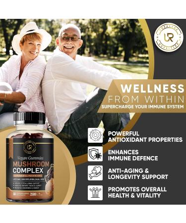 Mushroom Gummies 10 Supplement Blend 2500mg | Turkey Tail Chaga Reishi Cordyceps Lions Mane Extracts | Nootropic Brain Booster for Focus Memory Clarity Energy | 60ct - Buy Online on GoSupps.com