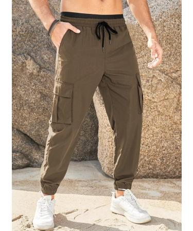 Elegancity Men's Cargo Trousers: Casual Jogger Work Pants with Drawstring, Regular Fit and Pockets (Sizes 38-46) - 32, Brown - Buy Online on GoSupps.com