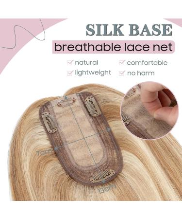 S-noilite Hair Toppers Human Hair for Thinning Hair Women Real Hair Topper Hair Piece Clip in Hair Topper Silk Base 100% Remy Real Human Hair 44g(#12/613 Golden Brown and Bleach Blonde 14 Inch) 14 Inch Golden Brown and Bleach Blonde - Buy Online on GoSupps.com