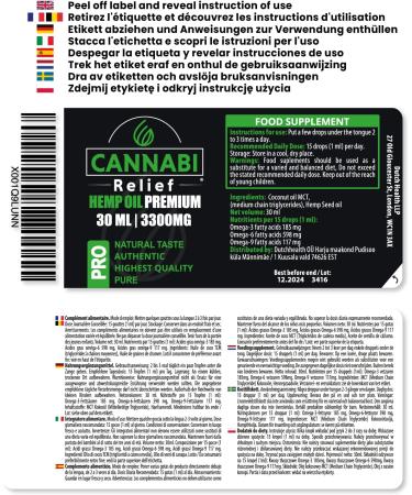 CANNABI RELIEF Premium Oil 3300mg | Legendary Authentic Blend from Netherlands | 30ml (Pack of 1) - Buy Online on GoSupps.com