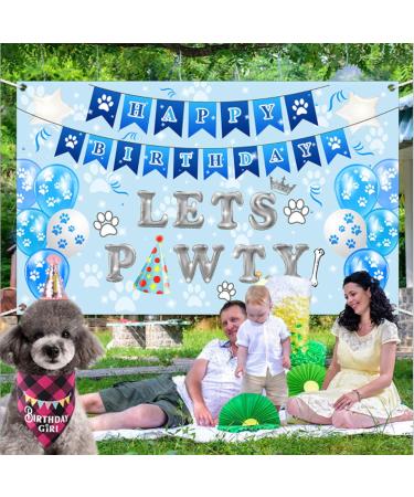 Dog Birthday Party Backdrop Cloth Lets Pawty Personalised Dog Birthday Decorations Large 71 x 43 Digital Printed Paw Print Balloon Dog Birthday Banner Cake Photography Background Wall Party Supplies - Buy Online on GoSupps.com