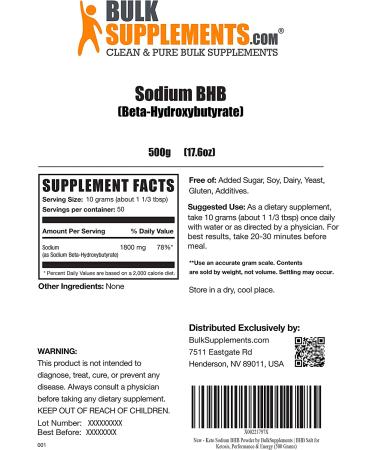 Sodium BHB Powder - Exogenous Ketones - Keto Supplement - 500g (1.1 lbs) Pack - Buy Online on GoSupps.com