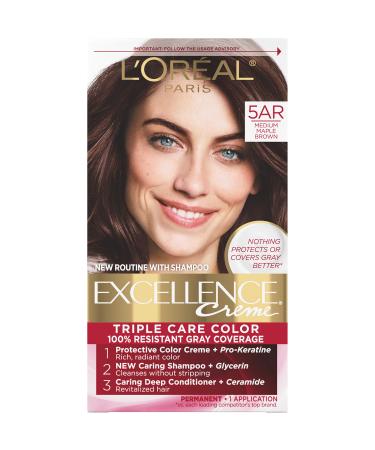 L'Oreal Paris Excellence Creme Permanent Triple Care Hair Color  5AR Medium Maple Brown  Gray Coverage For Up to 8 Weeks  All Hair Types  Pack of 1 1 Count (Pack of 1) 5AR Medium Maple Brown