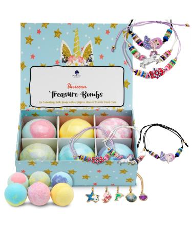 Mist Tree London Unicorn Surprise Jewellery Treasure Bath Bomb Gift Set 6X Large Unicorn Bath Bombs Safe for Kids Birthday Christmas Gifts for Girls in Stunning Gift Box UK Brand
