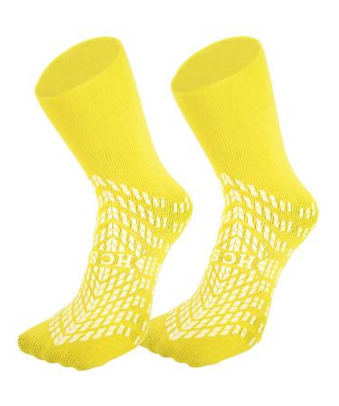 HCS Hospital Socks X-Large (6 Pairs) - 360 All Around Tread - Non Slip Socks for Fall Risk Patients Nursing Home at Home - Medical Grade Patient Slippers - Hospital Socks with Grips for Women Men X-Large Yellow