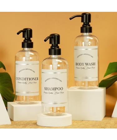 Refillable Shampoo and Conditioner Bottles - 16 oz 3 Pack with Pumps - PET Plastic - Waterproof Labels - Black Satin - Buy Online on GoSupps.com