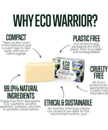 Eco Warrior Men's All Over Body Soap Bar - Vegan & Cruelty-Free with Shea Butter and Essential Oils - 100g - Buy Online on GoSupps.com
