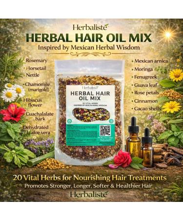 HERBALISTA Premium Herbal Hair Oil Mix 3.5oz (100g) | 20 Mexican-Inspired Ayurvedic Herbs | Longer-Looking Hair Stronger-Feeling Roots Fuller Volume & Natural Shine | DIY Oil Infusion | Hair Care - Buy Online on GoSupps.com