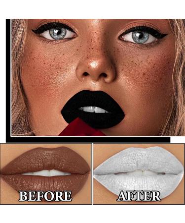 3 Colors Matte Liquid Lipstick Set - Long Lasting Waterproof Lip Gloss for Women | Halloween & Cosplay Makeup in White Red Black - Buy Online on GoSupps.com