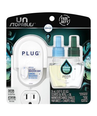 Febreze Unstopables Odor-Eliminating PLUG Air Freshener Single Refill Fresh Starter Kit & (1) 26 mL Oil Refill Unstopables Fresh Starter Kit 26 ml (Pack of 1)