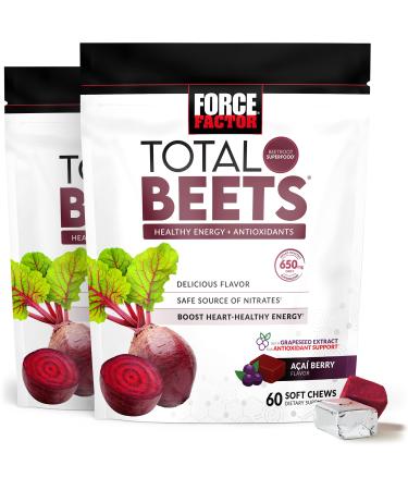 Force Factor Total Beets Soft Chews with Beetroot, Nitrates, L-Citrulline, Grapeseed Extract, & Antioxidants, Healthy Energy Supplement with Elite Ingredients for Heart, Superfood, 120 Count, 2-Pack - Buy Online on GoSupps.com