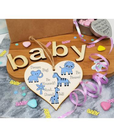 Plum Penguin Handmade Wooden Hanging Heart Plaque - Be Brave, Dream Big, Be Yourself | Blue Safari Animals Nursery Wall Decoration - Ideal New Baby Gift - Buy Online on GoSupps.com