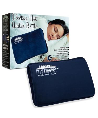 CityComfort Rechargeable Electric Hot Water Bottle Heat Pad 6 Hour Warmth Temperature Control Detachable Lead Cosy Bed Warmer Hand Warmer Pouch Gifts (Navy)