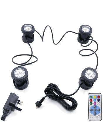 FOEERS RGB Submersible Pond Lights 12 Super Bright IP68 Waterproof LED Fountain Lights with Remote Control 7 Color Changing Landscape Spotlight for Fish Pond Tank Pool Water Garden (4-in-1) 48 LED