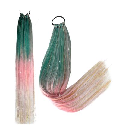 Ombre Hair Extensions Hair Tinsel Colored Hair Ponytail with Hair Tie High Temperature Synthetic Crochet Braided Ponytail Extension 26" Glitter Hair Accessories for Girls Women Crazy Hair Day (#22)