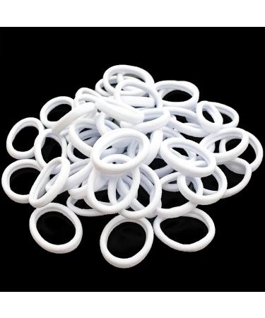 IoYoI 50 Pcs White Elastic Hair Ties for Girls  Stretchy Ponytail Holder  Teens Pony Tails Scunci Accessories  Nylon Fabric Scrunchies Bands  Seamless Gentle Fine-Hair Hold for Tie Dye Party (Small)