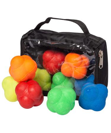 Reaction Balls, 5-Pack - Red, Yellow, Blue, Green, & Orange Agility Trainers with Nylon Bag - Colorful Hi-Bounce Rubber Tools for Team Sports, Personal Training, Coaching, Intramurals, and Workouts