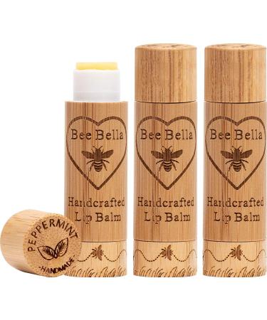 Bee Bella Lip Balm Peppermint (3 Pack) - With Beeswax, Coconut Oil, Jojoba Oil, Vitamin E Oil, Argan Oil and More for Soft and Smooth Lips - Long-Lasting Moisture - Handmade in the USA Peppermint 3 Pack
