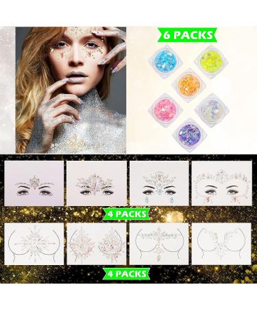 Glow in the Dark Face Jewels and Chunky Glitter Set for Halloween Makeup - 14 Sheets - Buy Online on GoSupps.com