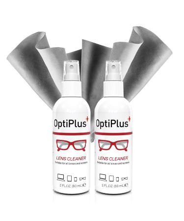 OptiPlus Lens Cleaning Spray and Premium Microfiber Cleaning Cloth | Streak-Free Cleaner Spray for Glasses Laptops Screens Smart Phones Optical Lens Goggles and Watch Screen l 4oz