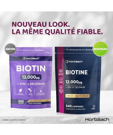 Biotine 12000 mcg Extra Fort | 540 Comprim s Vegan | Complexe Avec Zinc et S l nium | Compl ment Alimentaire Pour Cheveux Peau Ongles | Vitamin B7 Hair Skin and Nails | Horbaach - Buy Online on GoSupps.com