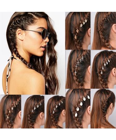 Gemini_mall rings for hair 10 pieces for women and girls cute shiny gold and silver in star shape hair accessories for braids MultiSize-50PCs