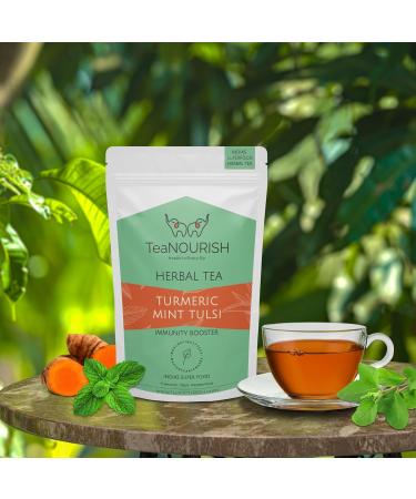 Teanourish Turmeric Mint Tulsi Herbal Tea - 100g - Immune Support 100% Natural Indian Superfoods Turmeric Tulsi & Peppermint Blend - Buy Online on GoSupps.com