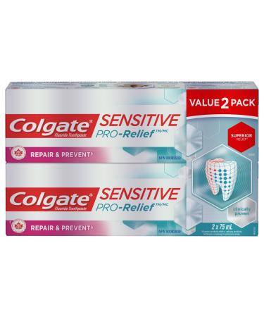 Colgate Sensitive Pro-Relief Repair & Prevent Toothpaste - Dual Zinc and Fluoride Formula for Gum Health Cavity Protection Whitening Toothpaste 75ml 2 Count 150 ml (Pack of 1) Repair & Prevent Toothpaste