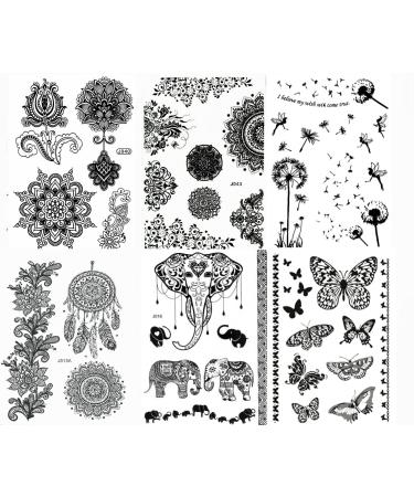 Black Henna Body Paints Temporary Tattoo Designs (Pack of 6 Sheets)