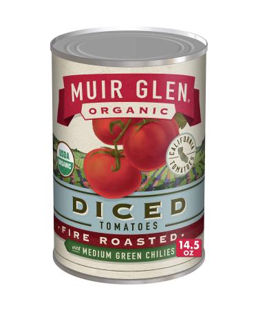 Muir Glen Canned Tomatoes, Organic Diced Tomatoes, Fire Roasted with Medium Green Chilies, No Sugar Added, 14.5 oz
