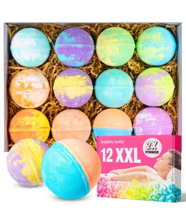 Bubbly Belle Bath Bombs Gift Set, 12 Extra Large Handmade Aromatherapy Fizzies with Essential Oil Blends, Epsom Salt, Kaolin Clay, Vegan Bath Bombs with Essential Oil Blends 5 Ounce (Pack of 12)