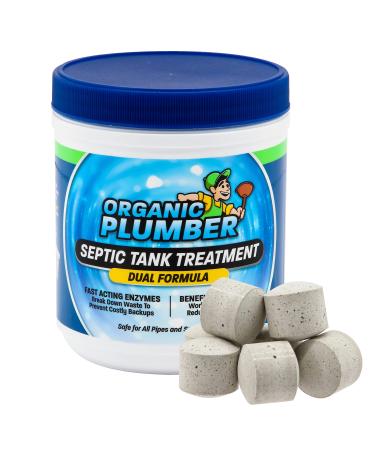 Organic Plumber Septic Tank Treatment & Cleaner Tablets - 1 Year Supply Beneficial Bacteria & Enzyme Septic Treatment Tablets - 12 Easy to Use Flushable Tablets
