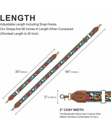 Purse Strap-2"Crazy Horse Leather Wide Shoulder Strap Adjustable Replacement Jacquard Embroidery Crossbody Bag Straps Retro Floral - Buy Online on GoSupps.com