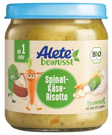 Alete consciously organic spinach cheese risotto from 1 year baby food in glasses with rice carrots & cheese children's meal in organic quality without adding sugar and aroma fabrics 6 x 250 g spinach cheese risotto 250 g (6-pack)
