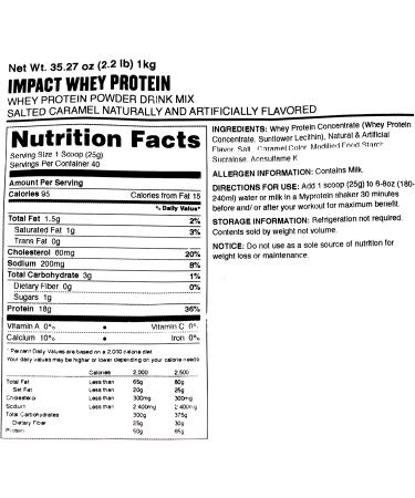 Myprotein Impact Whey Protein Powder - Salted Caramel 2.2lb (40 Servings) - Buy Online on GoSupps.com
