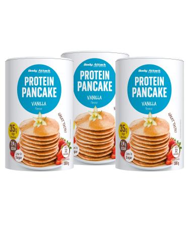 Body Attack Protein Pancake Mix-Vanilla 3x300g protein pancakes with 35% protein baking mix with little sugar & fat low for fluffy-delicious pancakes in 5 minutes-rich for 36 protein pancakes vanilla 300 g (3-pack)