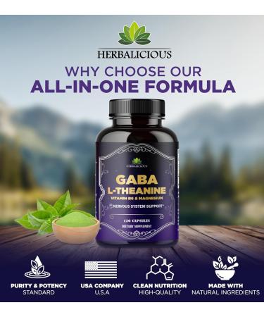 HERBALICIOUS GABA L-Theanine with Magnesium Calm & Focus Support Stress Relief Relaxation + Mood Balance Brain & Memory Support Supplement Vitamin B6 + B12 Complex 120 Capsules - Buy Online on GoSupps.com