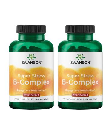 Swanson Vitamin B-Complex w/Vitamin C - Natural Supplement Promoting Stress Relief, Energy Support & Aiding Immune Health - May Support Metabolism & Nervous Health - (100 Capsules) (2 Pack)