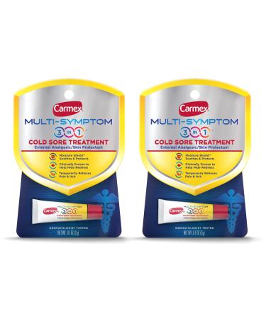Carmex Multi-Symptom 3-in-1 Cold Sore Treatment - 0.07 OZ Each (Pack of 2) 0.07 Ounce (Pack of 2)