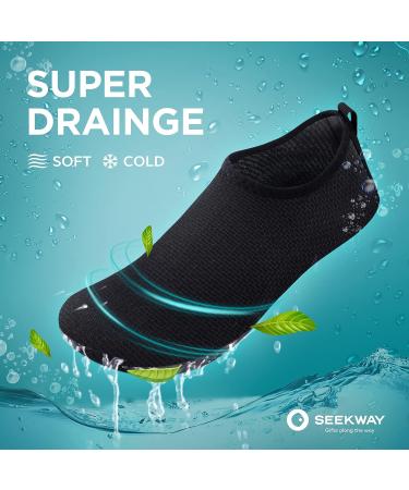 SEEKWAY Water Shoes - Quick Dry Aqua Socks for Beach, Pool & Surf - Black SK002 - Size 8.5-9.5 Women/7.5-8.5 Men - Buy Online on GoSupps.com