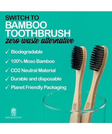 Paramexview Natural Bamboo Toothbrush Set of 4 | Eco-Friendly BPA-Free Biodegradable & Charcoal Infused | Sustainable Oral Care - Buy Online on GoSupps.com